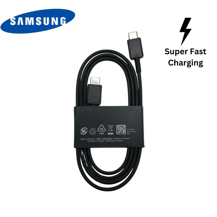 Samsung Original Type-C to Type-C Cable 1m Black | Super Fast Charging | Supports 25W/45W Adapter | Made in Vietnam